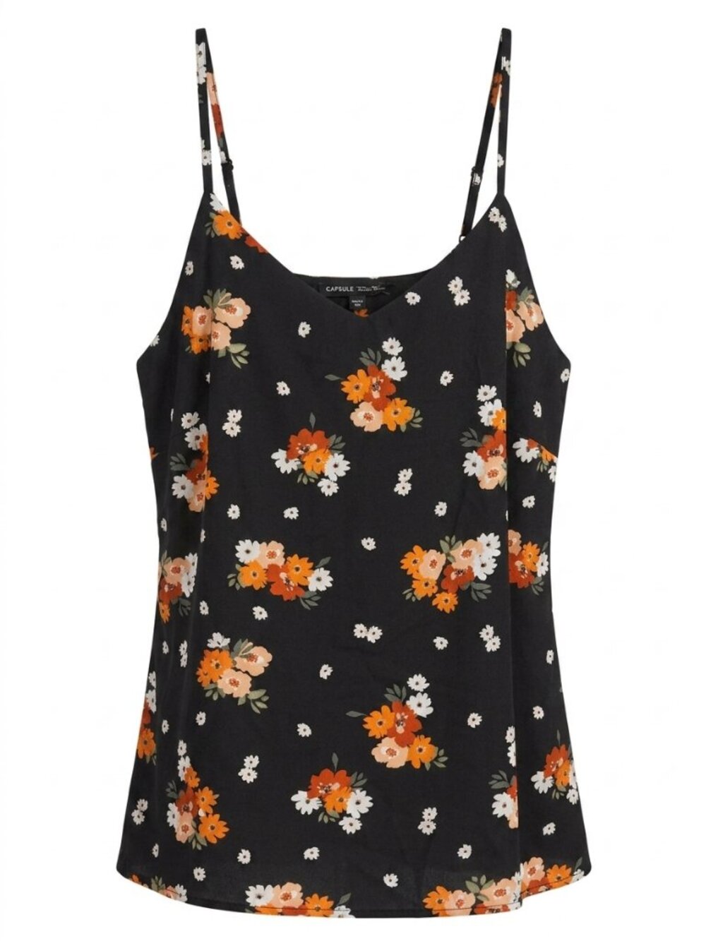 Capsule Black Orange Floral V-Neck Cami Top Plus Size US 18 Adjustable Straps